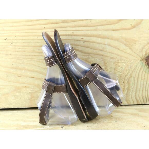 Ralph Lauren Sandals Womens Brown Leather 8.5 B Buckle Stud Vtg Slip On Flats - Picture 4 of 8